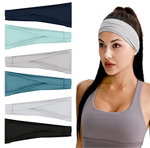 Flintronic 6 PCS Sports Damen Stirnband, Baumwollstretch Schweißband Mischfarben, Wicking Stretchy Stirnband für Frauen Sport/Yoga/Laufen/Fitness