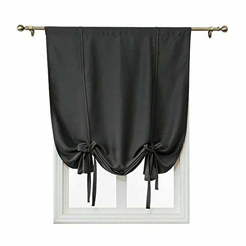 MINGPINHUIUS Roman Short Window Curtain Tie Up Window Roman Blinds Thermal Insulated Blackout Window Curtain for Kitchen Living Room Bedroom (Black, 100x120cm)