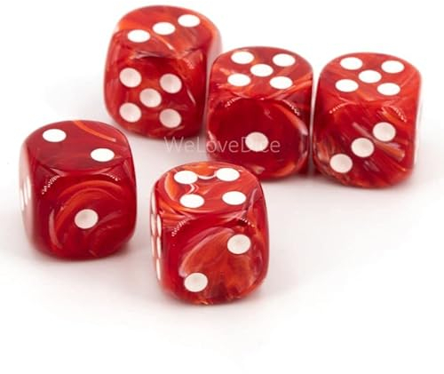 Würfel (16mm W6) in rot/weiße Punkte - Made in Germany - WeLoveBeads - 5 Stück