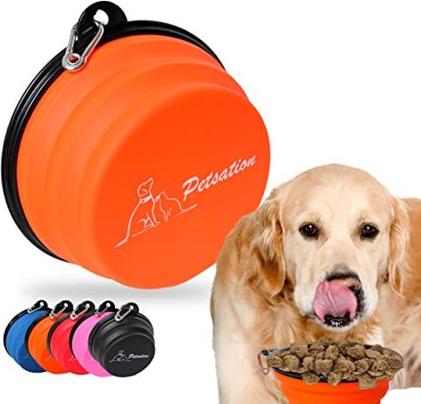 PETSATION – Faltbarer Hundenapf für unterwegs [Das Original] Reisenapf, Fressnapf & Wassernapf für Hunde - 1000 ml Trinknapf, ideal für Reisen, Spaziergänge & Alltag – Leicht, kompakt (1000ml, Orange)