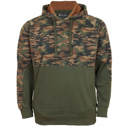 Kam Camo Panelled Hoodie Khaki Kingsize Mens Pull On 7XL (7036B)