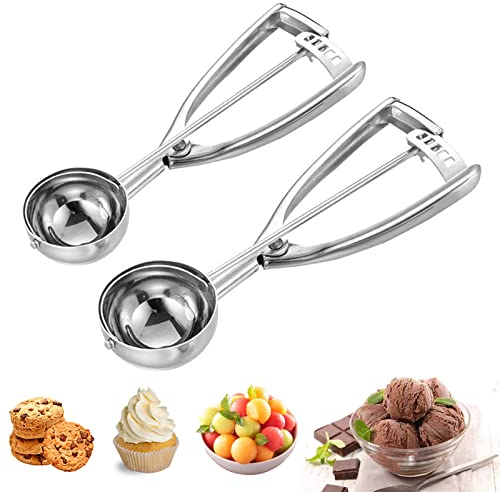 Cuchara para Helados, 2 Pcs Cuchara de Helados con Gatillo 304 Cuchara de Helado de Acero Inoxidable Cuchara Disparador para Bolas de Helado para Helados, Frutas, puré de Alimentos
