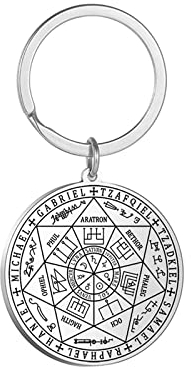 SIPURIS Schlüsselanhänger für Männer und Frauen, das Siegel der sieben Erzengel, Siegel, Salomon, Kabbala, Schlüsselanhänger, Schmuckgeschenk, One Size, Edelstahl, Ohne Edelstein.