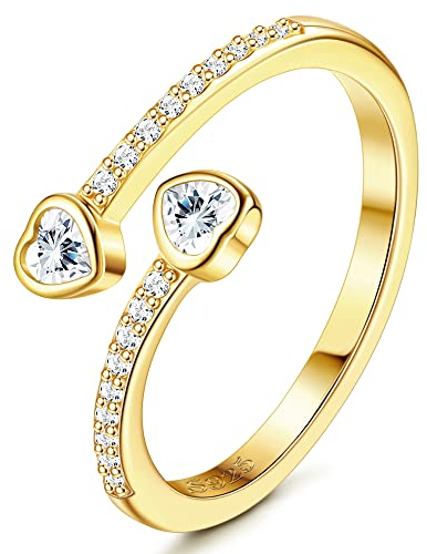 JeweBella Sterling Silber 925 Verstellbare Ringe Damen Herz Offener Fingerring Eheringe Trauringe Engagement Verlobungsring Damen Zirkonia Promise Ringe Frauen Schmuck Geschenke Silber/Gold/Roségold