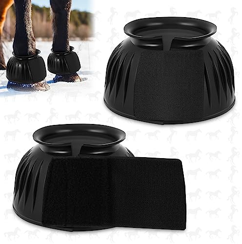 Abbylike Bell Boots for Horses 1 Pair/2 Pair Available, Protect Against Hoof Impact Trauma, Rubber Bell Boots Horse Care for Turnout, No Rub Design Wrap Hook and Loop(XL,Black,1 Pair)