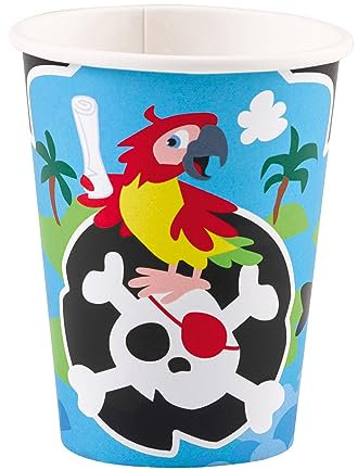 amscan 8 Becher Pirat Papier 250 ml, Weiß