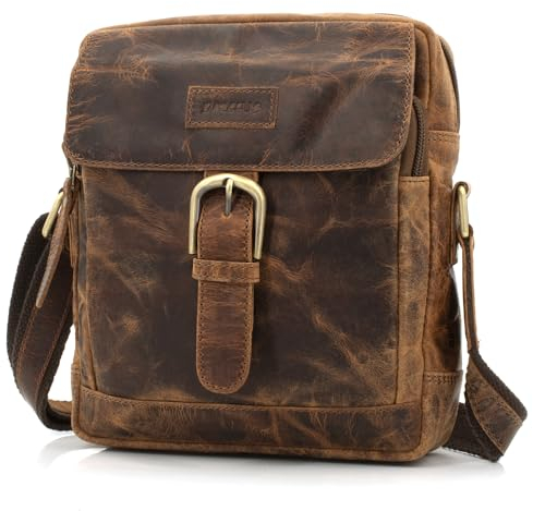 ekavale Umhängetasche Herren aus Büffelleder - Männer Schultertasche zum Umhängen mit verstellbarem Schultergurt - Leder Herrentasche, Ledertasche, Schultertasche (Antik-Braun)