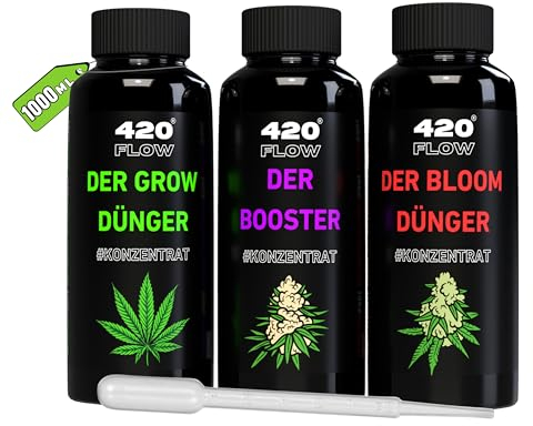 420Flow Cannabis Dünger-Set: Grow, Bloom & Booster – Komplettset für Anfänger, stärkt Blätter, fördert prächtige Blüten & maximiert Geschmack, Einfach zu verwenden 3x(1000ml)