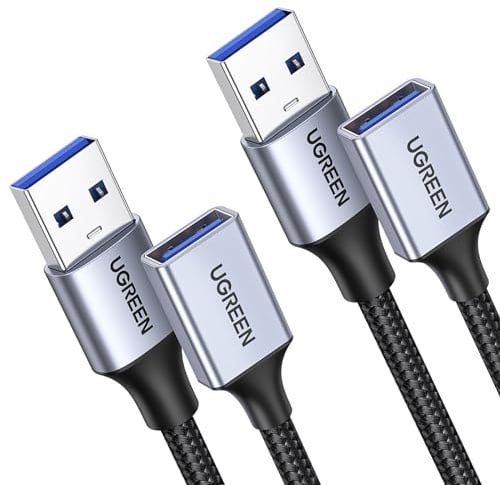 UGREEN USB 3.0 Extension Cable 2Pack,Type A Male to A Female Extender, USB Extension Lead Supports 5Gbps High Speed Data Transfer, Compatible with Disk Keyboard Mouse Hard Drive Printer Scanner