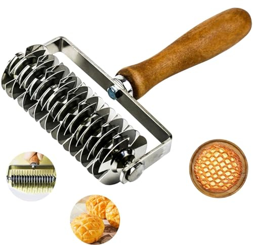 ExcellaElite Lattice Pastry Cutter, Pastry Lattice Roller Cutter with Wood Handle,Lattice Cutter Stainless Steel Pastry Lattice Cutter Suitable for Bread/Pastry Crust Home Pastry Baking Tool