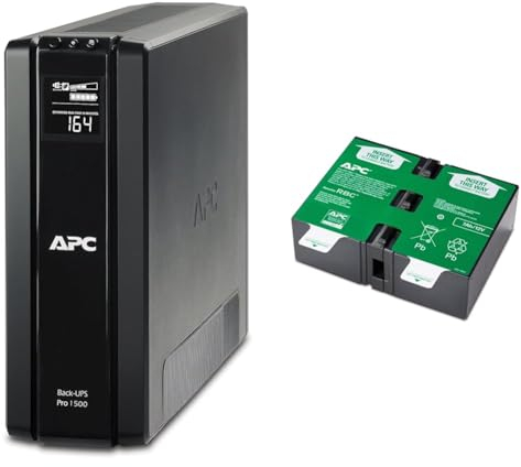 APC Back UPS PRO USV 1500VA Leistung - BR1500G-GR - inkl. 150.000 Euro Geräteschutzversicherung & APCRBC123 - Ersatzbatterie für Unterbrechungsfreie Notstromversorgung (USV) von APC