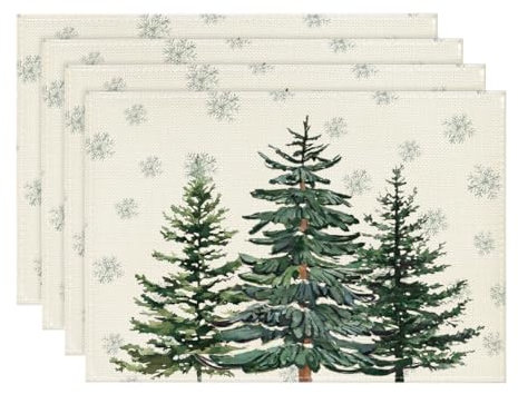 Artoid Mode Kiefern Schneeflocken Weihnachten Platzsets 4er Set, 30x45cm Urlaub Winter Bankett Tischsets Waschbar Platzdeckchen Küche Party Deko