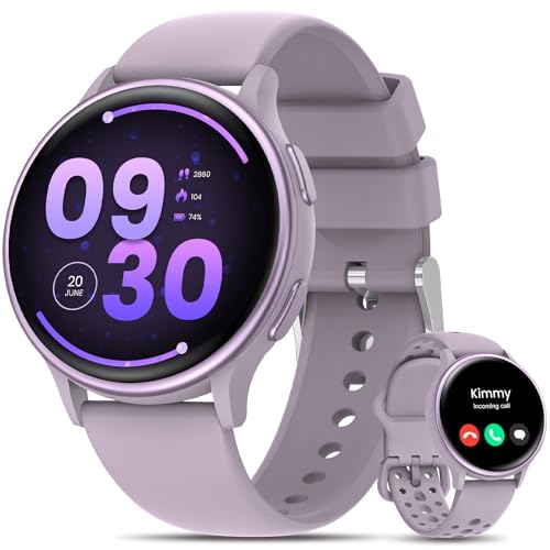 HASAKEI Smartwatch Donna, 1.27 HD Orologio Smartwatch con Chiamate Bluetooth, 2 Cinturini 400+ Quadranti, Monitor del Periodo/Sonno/Indice UV, 70+ Sport IP68 Orologio Fitness iOS Android Viola Chiaro
