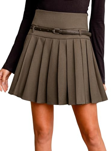 CUPSHE Herbst/Winter Falten Mini Rock, College Stil Glockenrock mit Feinem Taillengürtel, Damenkurzer Rock