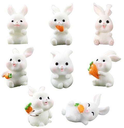 HAZMA Miniature Coniglietto Figurine Ornamenti, 8 Pezzi Miniatura da Giardino Pasqua Coniglio, Pasqua Decorazione, Mini Figurine di Conigli Coniglietto Figurine Ornamenti