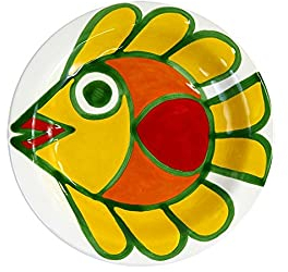 Ceramiche De Simone Piatto Frutta Tondo Ø 18 cm, Realizzato e Dipinto a Mano, Linea Mangiallegro, Decoro Panarea