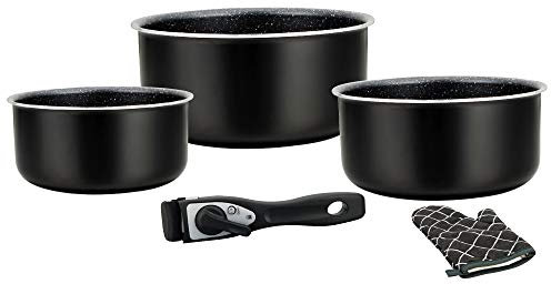 Montreal Cookware Set – Induction Saucepan and Frying Pan Set for All Heat Sources – 5 Piece Kitchen Set with Marble Coated Saucepans and Removable Handle – Black HG 8051 BLK