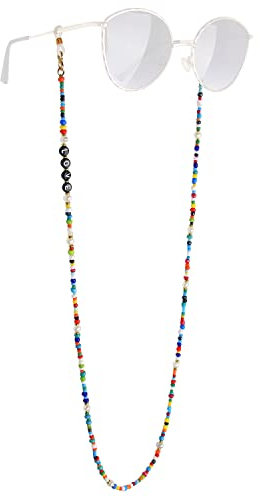 KELITCH Damen Maske Ketten Halskette Bunte Sonnenbrillen Halskette Brillen Muschel Perlen Boho Schmuck Brief Halskette Mode Schnüre Brillenhalter Halter Strape(05B)