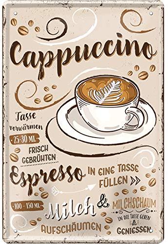 schilderkreis24 – Blechschild Kaffee Spruch “Cappuccino“ Deko Schild Metallschild Espresso Cafe Restaurant Bar Cafeteria Bistro Geschenkidee Retro Küche Geschenk Geburtstag Weihnachten 20x30 cm