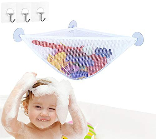 Support de rangement pour jouets de bain avec 3 ventouses solides – Organiseur de filet de baignoire – Sac de douche d'angle pour enfants et toutpetits – Panier de salle de bain suspendu en maille