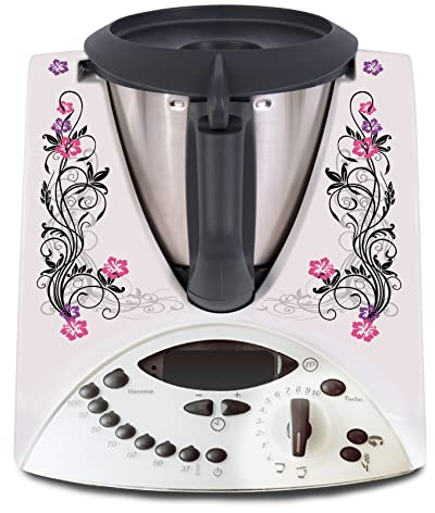 Deko Schutz Aufkleber kompatibel mit Küchenmaschine Thermomix TM31 Design Sticker Klebefolie Zubehör Küchengerät wasserfest selbstklebend R182 (23 Hibiskus)