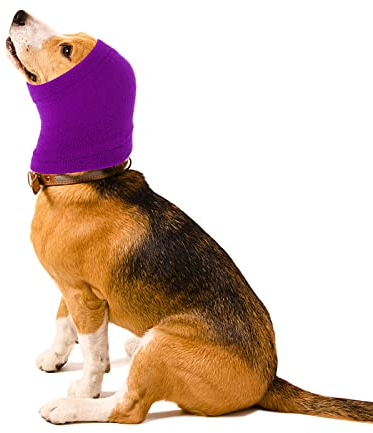 Cobee Dog Snood for Neck and Ears Warmer, Pet Earmuff, Anti-Anxiety Bathing Grooming Noise Reducing Hood, Calming Ear Covers (L Size, Purple)