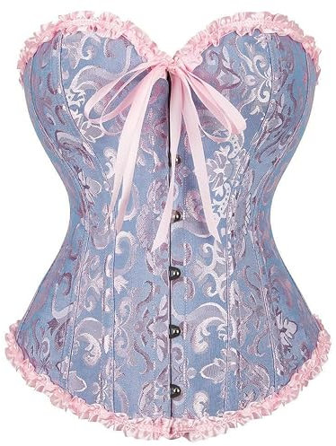 SZIVYSHI Corset Femme Noir Grande Taille Gothique Satin Corset Sein Nu Minceur Lingerie avec Ruban Lacet et G-String (S, Bleu et Rose)