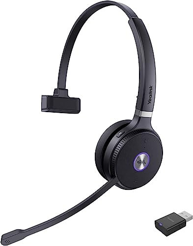 Yealink WH62 Mono Wireless Headset DECT Portable, Teams & Zoom Compatible Noise Cancellation Headsets with Microphone, 120m 10h Talk Office Headphone for VoIP Phone Computer PC