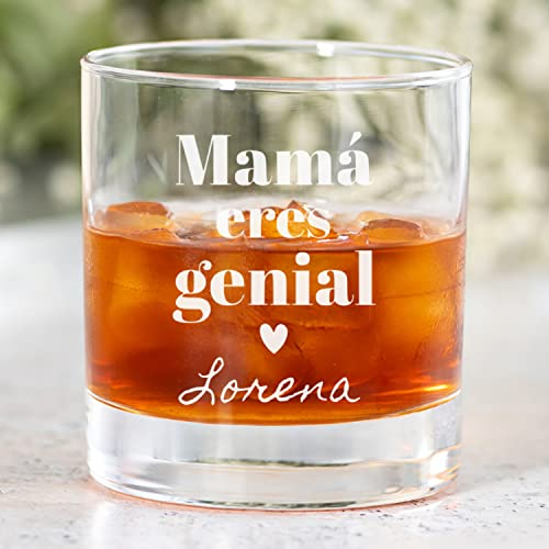 Wanapix | Vaso de Whisky Personalizado con Nombre | Vaso Cristal Grabado | Regalo Dia de la Madre | 38 cl | Apto para Lavavajillas | Mama genial