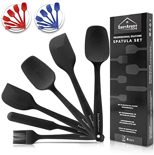 Spatola Silicone per Cucina e Impasti 6 Pezzi - Set Utensili Cucina Resistenti al Calore - Utensili da Cucina Antigraffio con Anima in Acciaio Certificati LFGB di Easyavant (Nero)