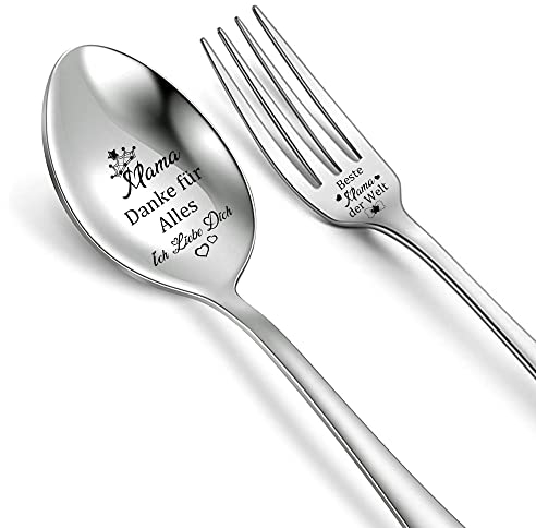 Suppe Löffel und Gabel Set Mama Geburtstagsgeschenk Gravierte Kaffeelöffel schätzen personalisiertes Eis Dessert Kuchen Gabeln Mama Ich liebe dich Erinnerung Muttertag Dankeschön Weihnachten Esslöffel