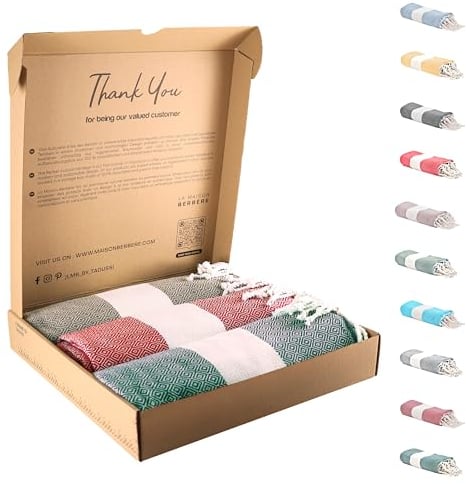 Tadussi ® Strandtuch Saunahandtuch Fouta XXL [3er Set] Ideal als Hamamtuch Picknickdecke für Damen & Herren - Groß 100x200-100% Baumwolle - Grau, Rot & Smaragdgrün