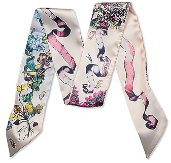 LumiSyne Skinny Seidenschal Damen Mädchen Schmale Lange Halstuch Leopard Animal Print Bunte Blumen Muster Satin Ribbon Seidentüch Krawatte Kopfschmuck Haarschal Griff Wrap Ribbon