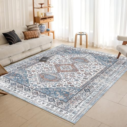 OMERAI Teppich Groß - Wohnzimmer 160X230CM Schlafzimmer Dunkelblau Orientalisch Weiche, Kurzflor Carpet - Waschbar in Waschmaschine
