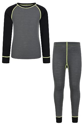 Mountain Warehouse Merino Kids Round Neck Thermal Baselayer Top – Long Sleeve, Lightweight, Antibacterial, Breathable & Quick Dry T-Shirt - Travelling & Outdoors Alloy Grey Kids Size 5-6 Years