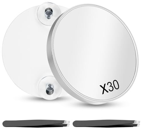 Leikedun Miroir grossissant x30, petit miroir grossissant de 8,9 cm avec ventouse et 2 pinces à épiler