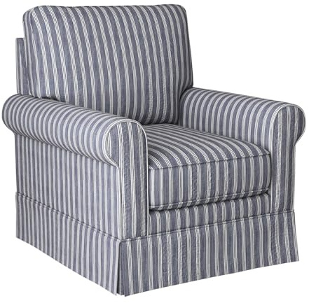 INZOY Swivel Accent Chair Linen Mid Century Modern Chair, Comfy Swivel Barrel Reading Chair, Upholstered Square Chair for Living Room Bedroom Small Spaces, Fully Assembled, Blue Stripe