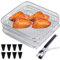 Luftfritteusen-Regal, Edelstahl, 3-lagig, stapelbares Luftfritteusen-Regal mit 8 Silikonfüßen, für Backofen, Presskocher, Bratofen, Airfryer-Zubehör, quadratisch, Fritteusen-Zubehör