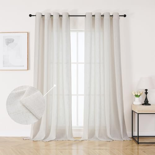 Joydeco Leinen Gardinen mit Ösen CremeWeiß Vorhänge Leinen(Enthält echtes Leinen), H245 x B132 cm (2er Pack) Vorhänge Wohnzimmer Schlafzimmer, Durchscheinende Gardinen Antibakterielle Leinenvorhänge