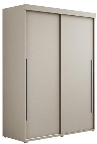 Meble Slupia - Garderobenschrank - Kleiderschrank Schiebetüren - 130x202x62cm - Kleider Schrank Schlafzimmer mit Kleiderstange - IGA Kaschmir, Griff Silber