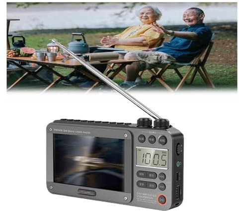 High-end Video Plug-in Bluetooth Pocket Full Band Video Radio, High-end Video Plug-in Bluetooth Pocket TV, Personal AM/FM Pocket Radio Portable, Support USB, TF Card, Antenna, for Campin (Gray)