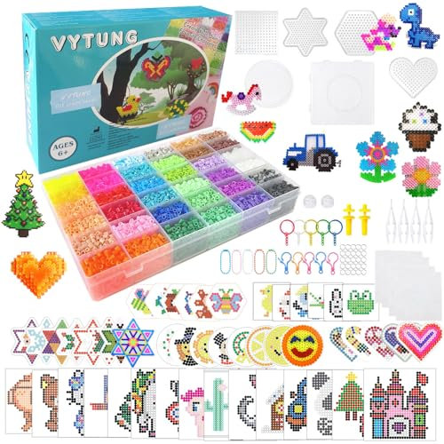 Vytung Cuentas Para Planchar, 13000 Pcs 5 mm de Abalorios Cuentas,220 modelos, Plásticos Beads Kit Completo con Papel de Planchado, Plantilla DIY Manualidad para Fiesta Cumpleaños Niños