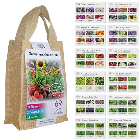 Pronto Seed Grow Your Own Kit – 69 Varieties of Herb, Vegetable & Flower Seeds – Complete Garden Starter Set in Natural Jute Bag for Indoor & Outdoor Gardening