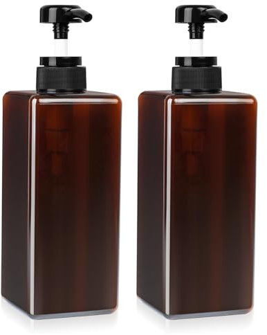 2x Pump Bottle Dispenser, 650ML Refillable Shampoo and Conditioner Dispenser Bottle with Pump, Liquid Soap Dispensers for Shampoo Conditioner Body Wash Liquid Soap, Brown