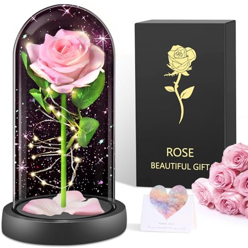 BOLEi Ewige Rose für Frauen,Ewige Rose im Glas für Mama,Warme Rosa Rose für Sie,Rose in Glaskuppel für Freundin,Überraschungsrose für Frau, Rose Dekoration für Nachttische(Warme Rosa Rose)