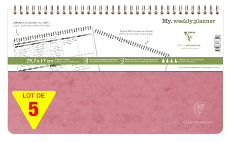 Clairefontaine 783496Cpack - Packung 5x My weekly planner, Age Bag, 29,7x17 cm, 120 abtrennbare Seiten (60 Blatt) 90g, Rückseite dot, Altrosa, 1 Pack