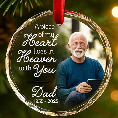 Personalised Memory Christmas Bauble with Photo, Custom Glass Memorial Ornaments for Xmas Tree Decoration, Sympathy Gifts for Loss of Loved One