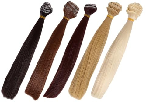 IWOWHERO 5 Stück Pack Puppenhaarverlängerungen aus Hitzebeständigem Kunsthaar 1m X 20cm Glatte Synthetische Fasern für Selbstgemacht Puppen Cosplay und Theater