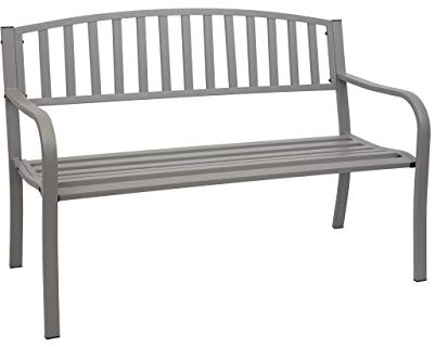 PROREGAL Gartenbank | HxBxT 87x128x58cm | Bank Parkbank Sitzbank | Grau | 2-Sitzer pulverbeschichteter Stahl