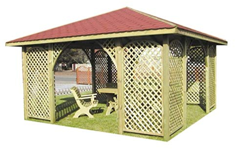 HOLZPAVILLON GARTENLAUBE mit HOLZDACH 4m x 4m (äußer 4.45m) mit Schindeln